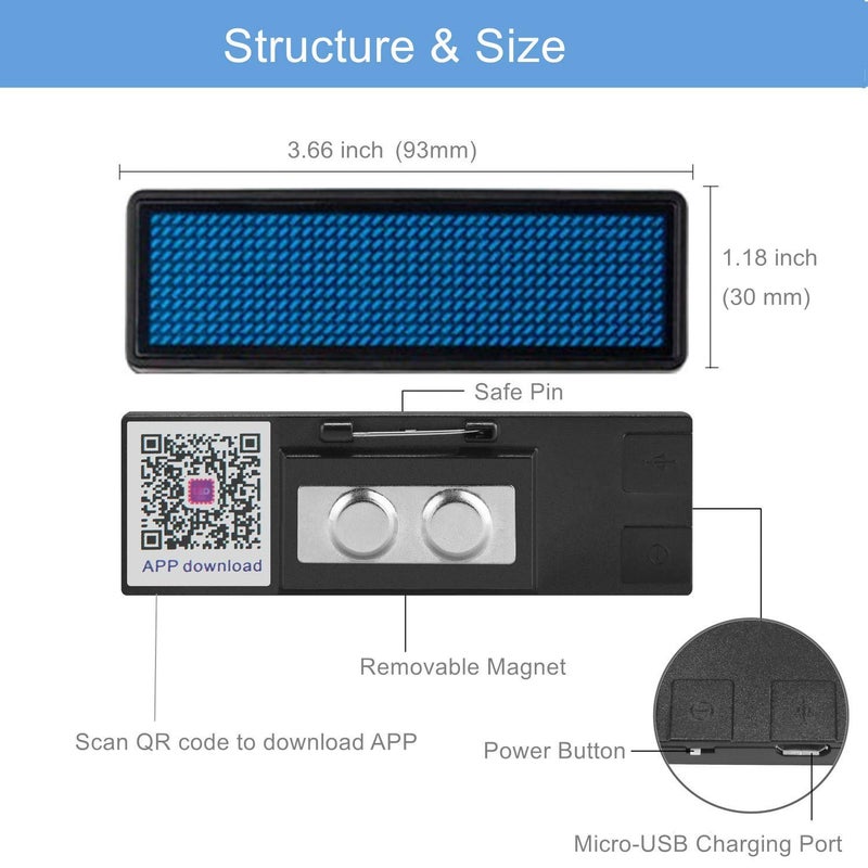 OUHL LED Name Tag, OUHL Upgraded LED Name Badge Cellphone Programmable Rechargeable Business Badges Mini LED Display for Party Shop Night Club (Blue) - Image 5